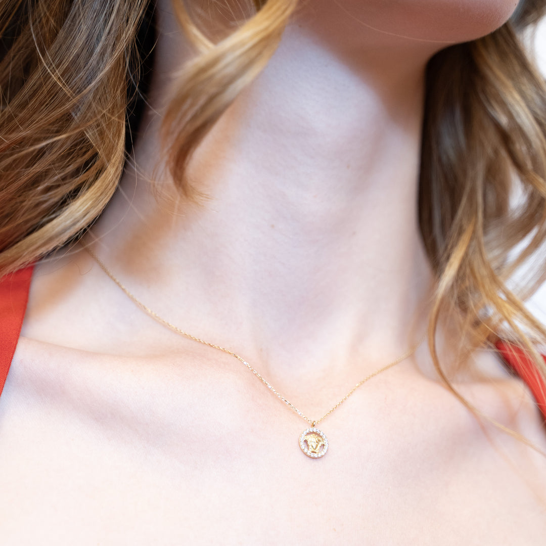 14 Ayar Altın Yuvarlak Taşlı Kolye