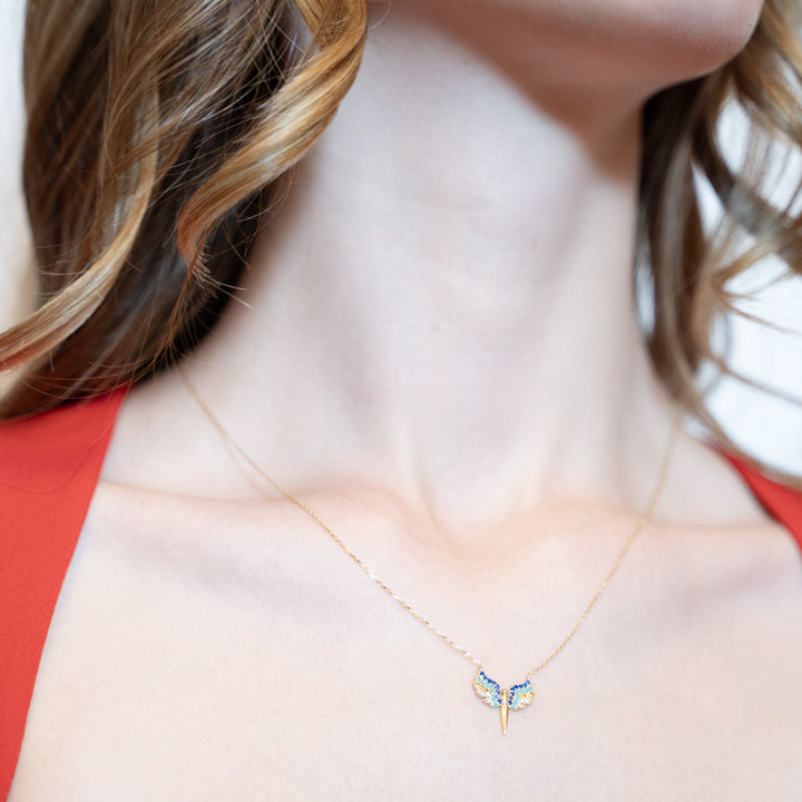 14 Ayar Altın Taşlı Melek Kanadı Kolye