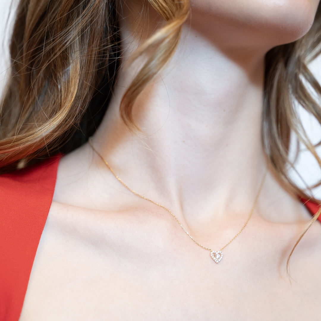 14 Ayar Altın Taşlı Kalp Kolye