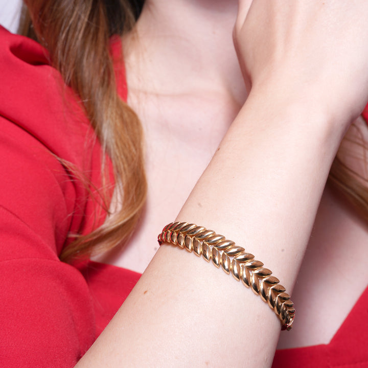 14 Ayar Altın Yaprak ve Buğday Desenli Kelepçe