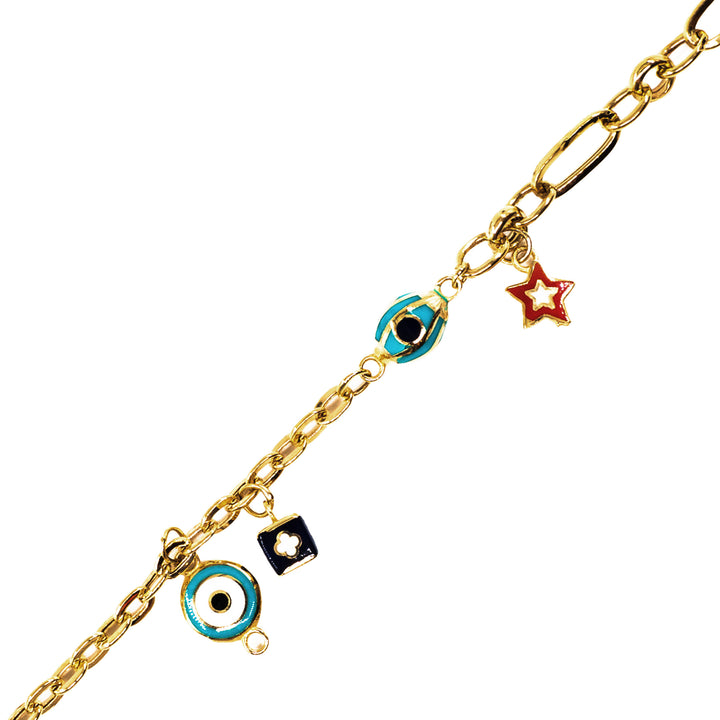 14 Ayar Altın Nazar Boncuklu Renkli Figürlü Bileklik