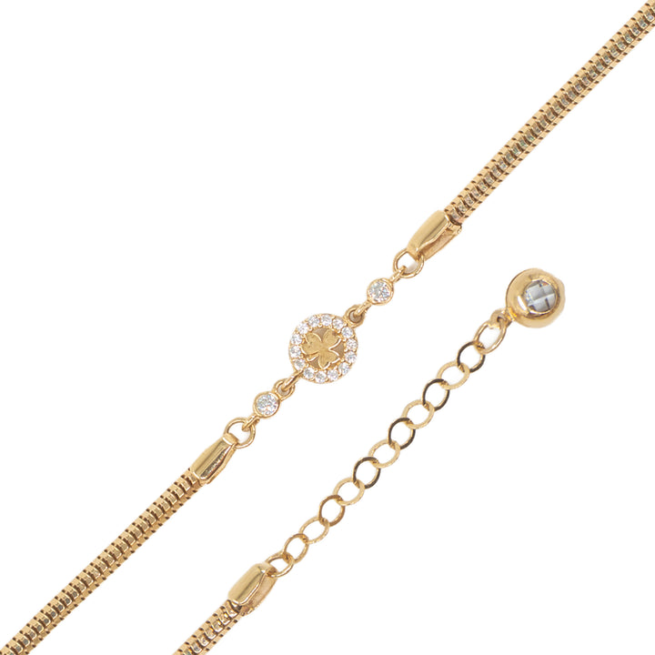 14 Ayar Altın Yonca Motifli Taşlı Bileklik