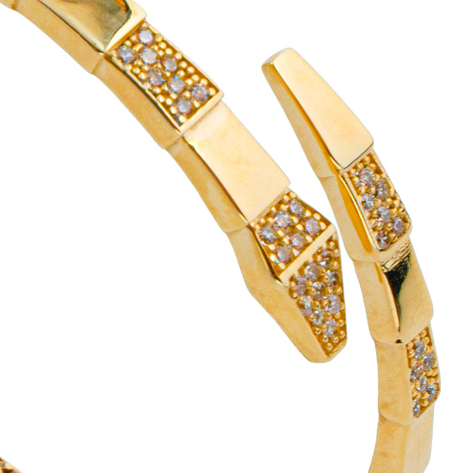 14 Ayar Altın Yılan Figürlü Taşlı Kelepçe