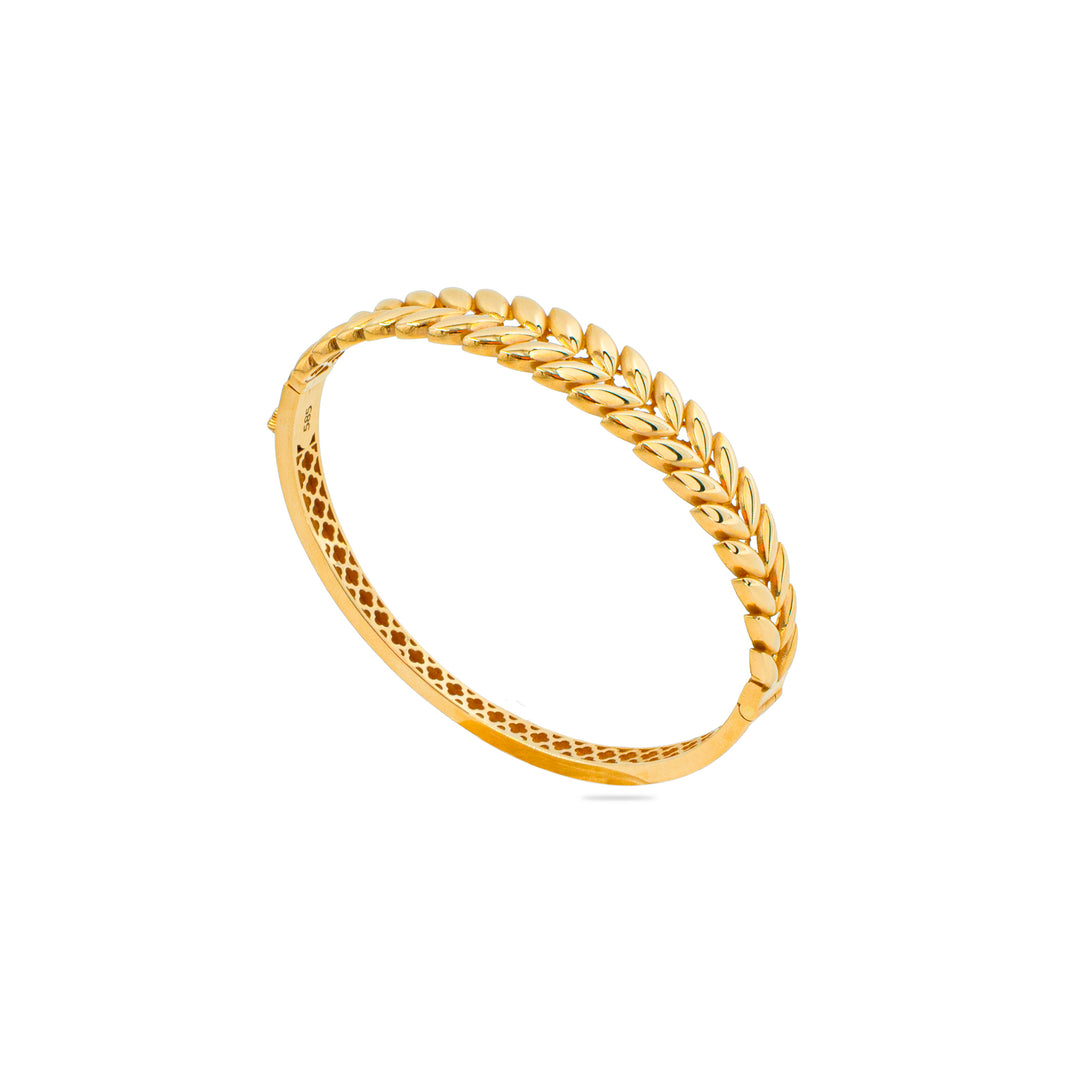 14 Ayar Altın Yaprak ve Buğday Desenli Kelepçe