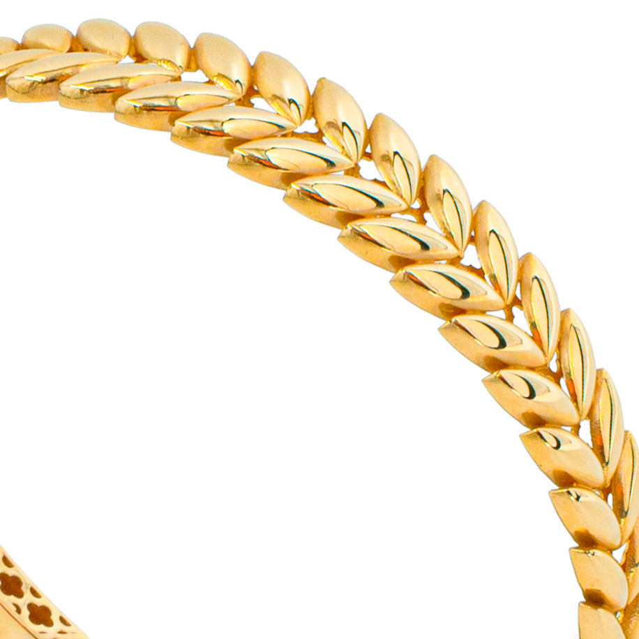 14 Ayar Altın Yaprak ve Buğday Desenli Kelepçe