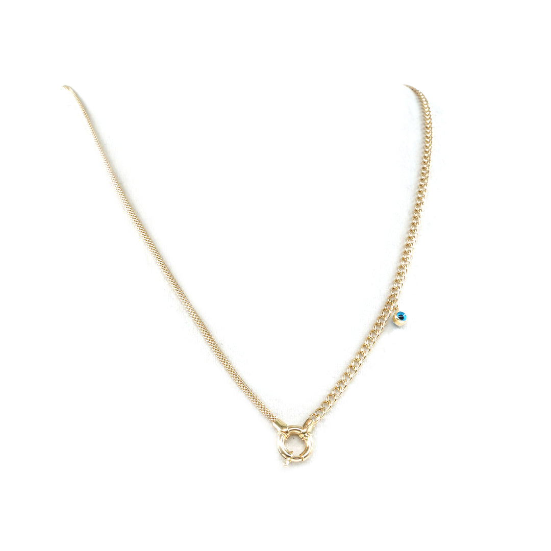 14 Ayar Altın Nazar Boncuklu Çift Zincir Kilit Detaylı Zincir