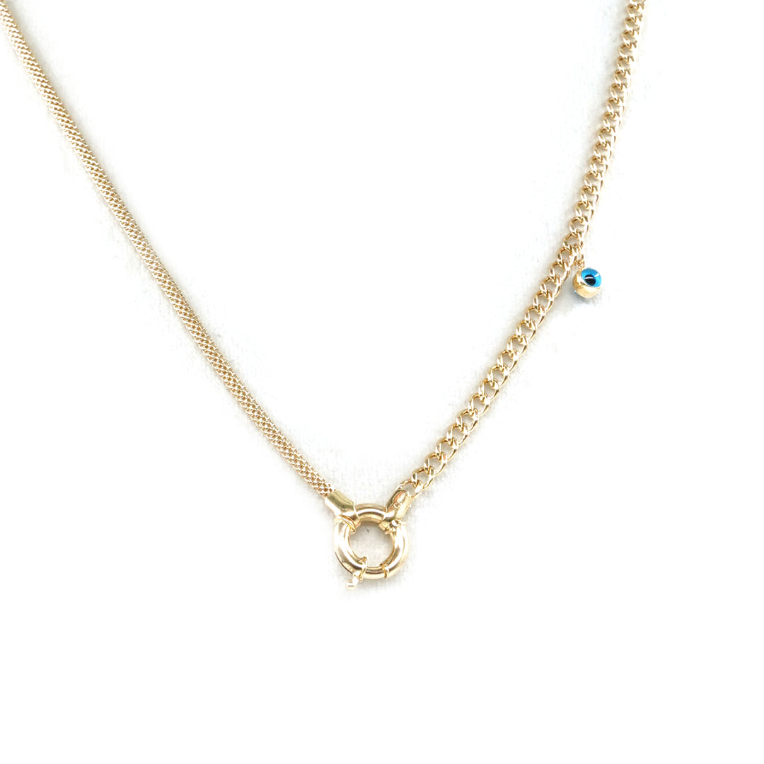 14 Ayar Altın Nazar Boncuklu Çift Zincir Kilit Detaylı Zincir