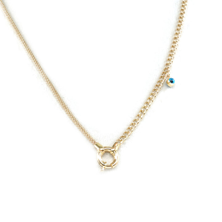 14 Ayar Altın Nazar Boncuklu Çift Zincir Kilit Detaylı Zincir