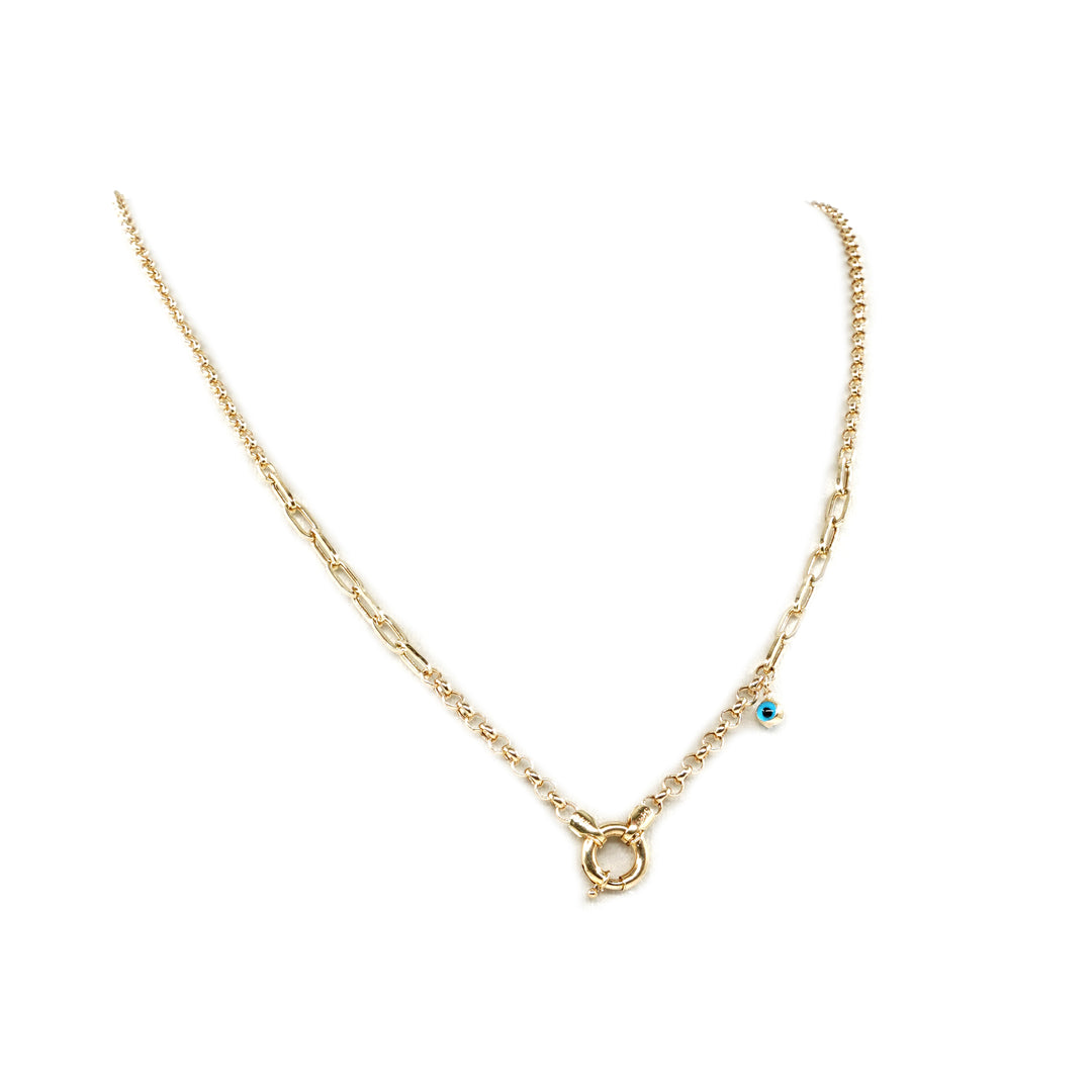 14 Ayar Altın Nazar Boncuklu Kilit Detaylı Zincir