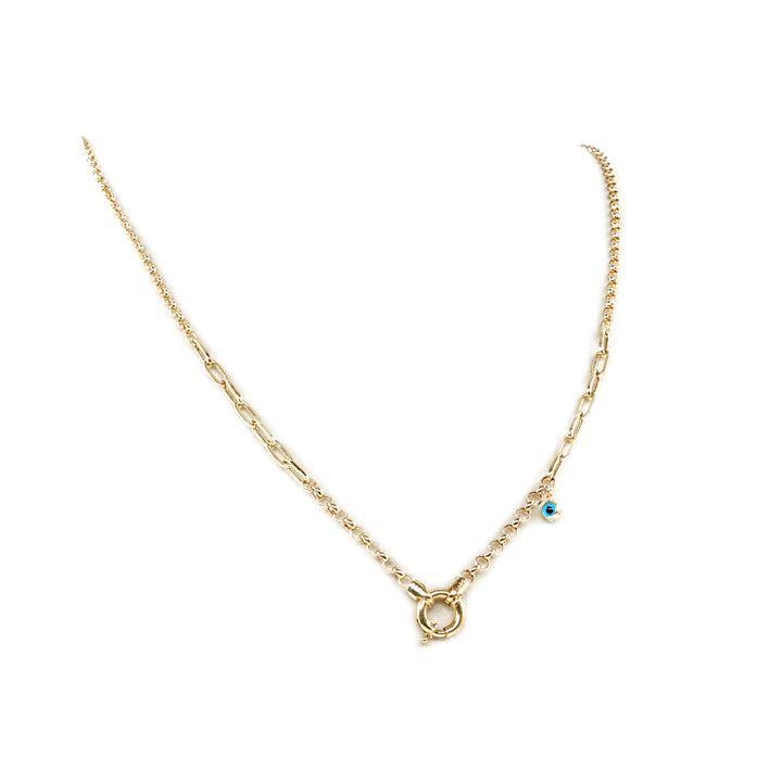 14 Ayar Altın Nazar Boncuklu Kilit Detaylı Zincir