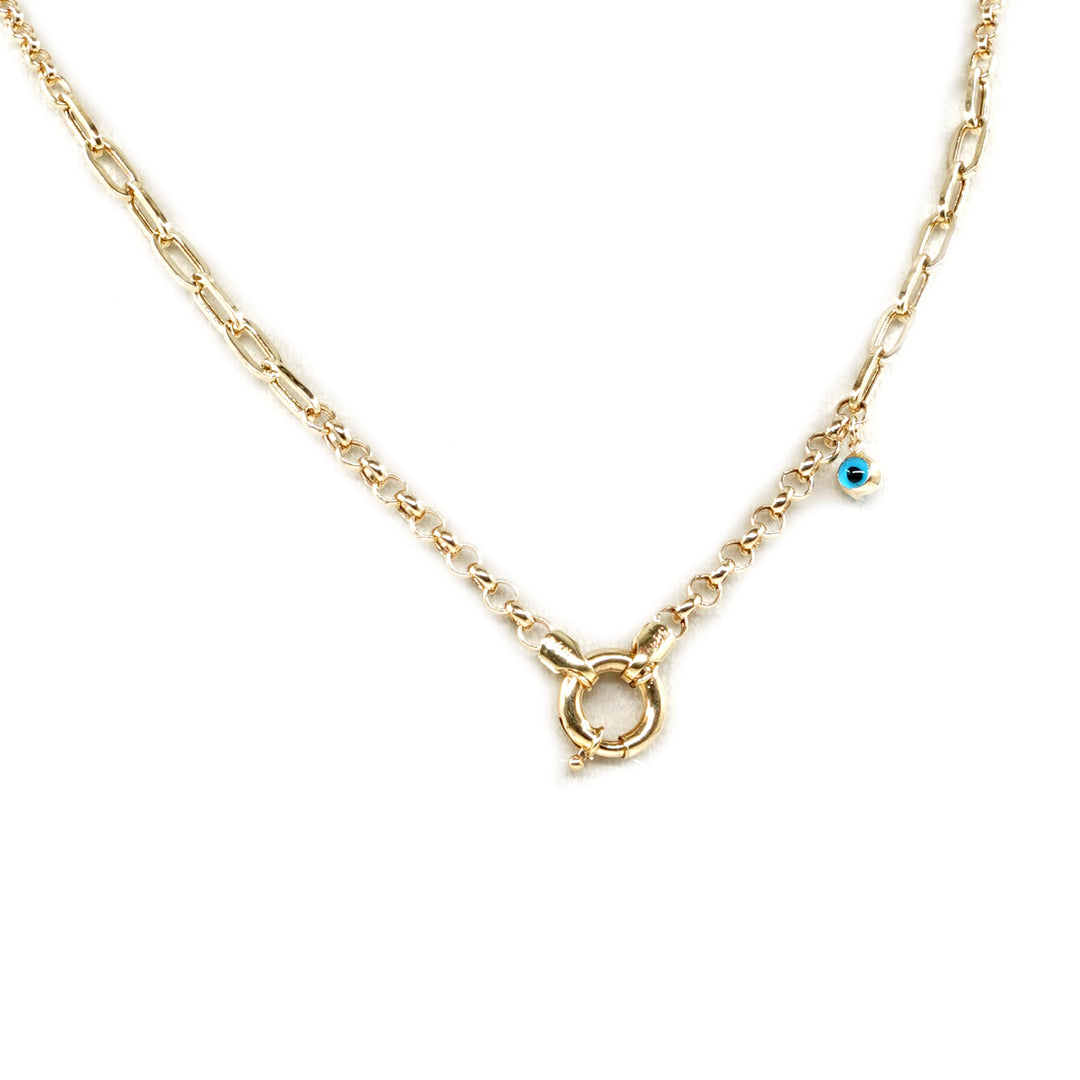 14 Ayar Altın Nazar Boncuklu Kilit Detaylı Zincir