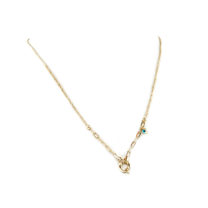 14 Ayar Altın Nazar Boncuklu Kilit Detaylı Zincir