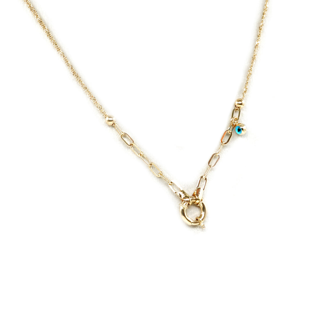 14 Ayar Altın Nazar Boncuklu Kilit Detaylı Zincir