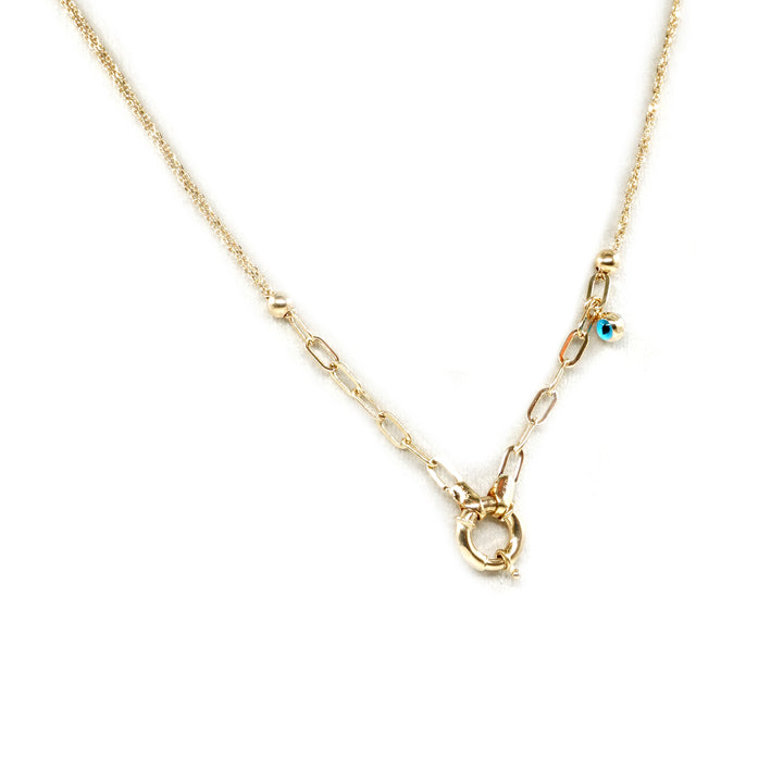 14 Ayar Altın Nazar Boncuklu Kilit Detaylı Zincir