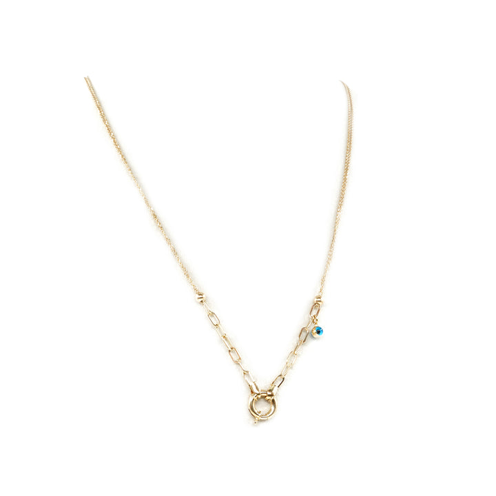 14 Ayar Altın Nazar Boncuklu Kilit Detaylı Zincir