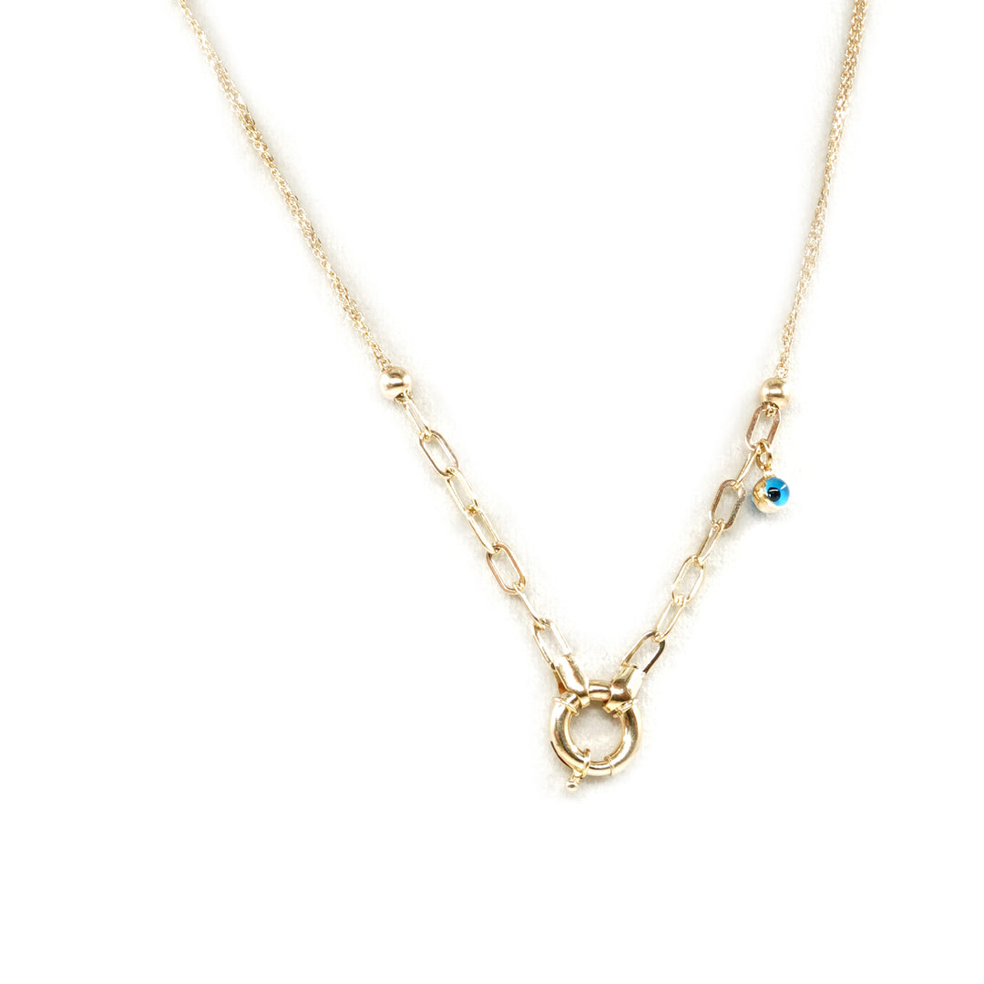 14 Ayar Altın Nazar Boncuklu Kilit Detaylı Zincir