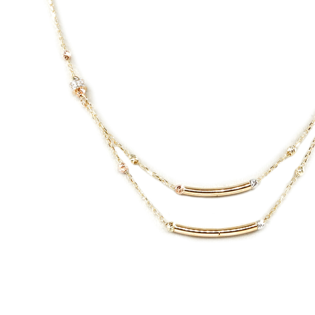 14 Ayar Altın Üç Renkli Dorikalı Çubuk Zincir