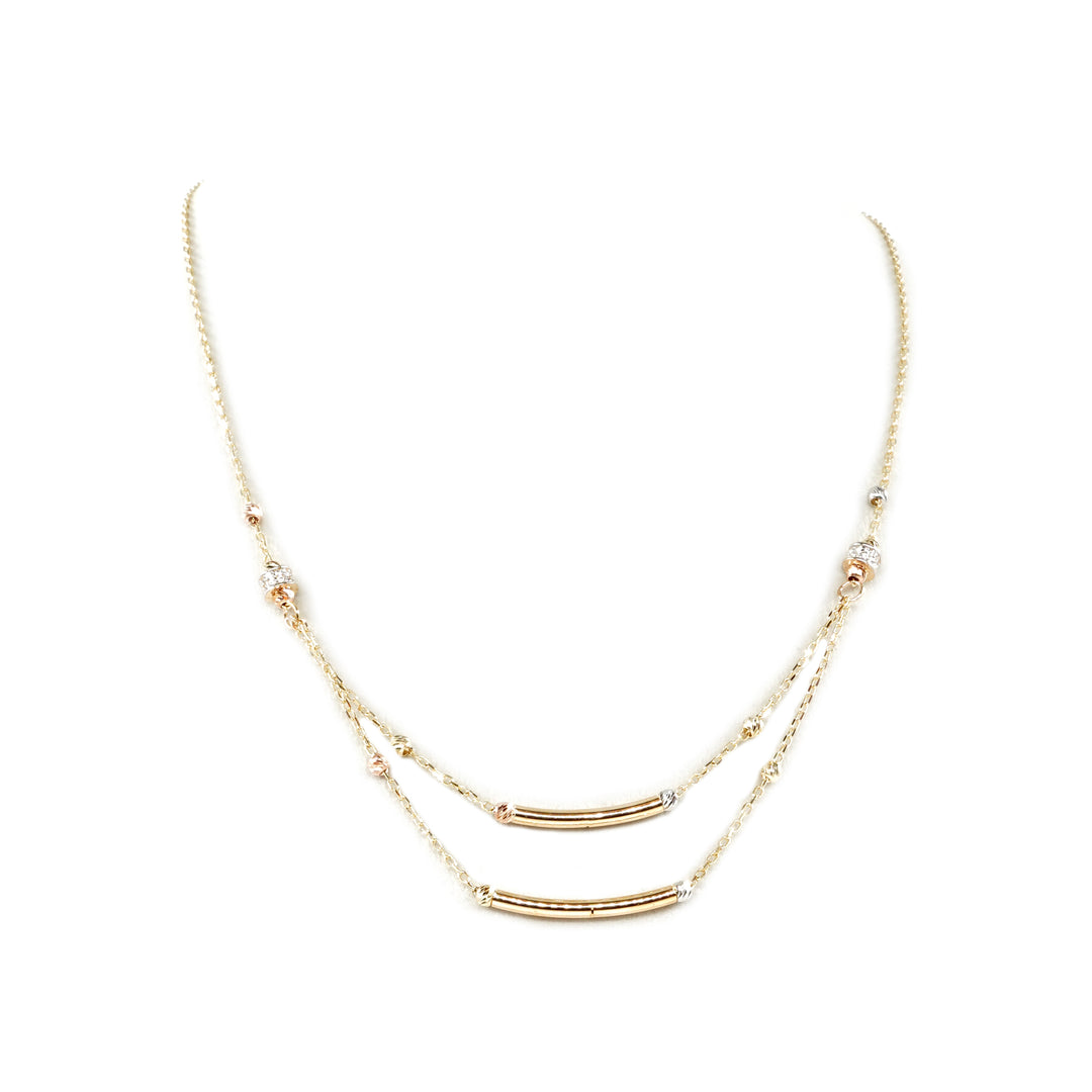 14 Ayar Altın Üç Renkli Dorikalı Çubuk Zincir