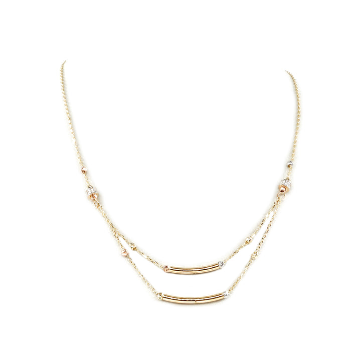 14 Ayar Altın Üç Renkli Dorikalı Çubuk Zincir