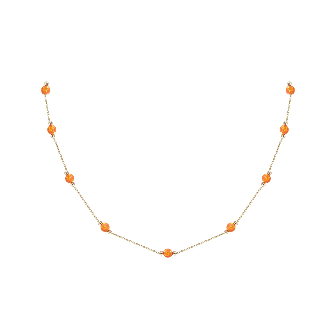 14 Ayar Altın Turuncu Taş Detaylı Zincir