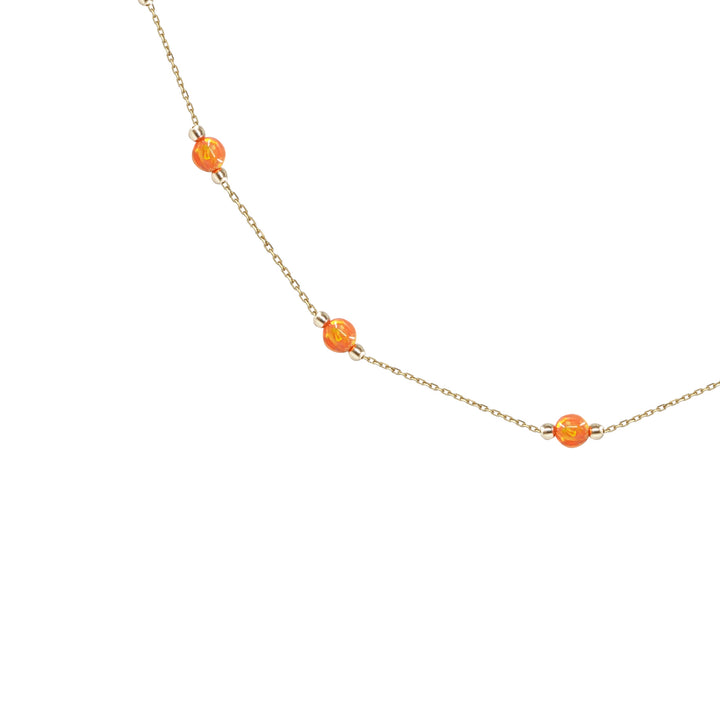 14 Ayar Altın Turuncu Taş Detaylı Zincir