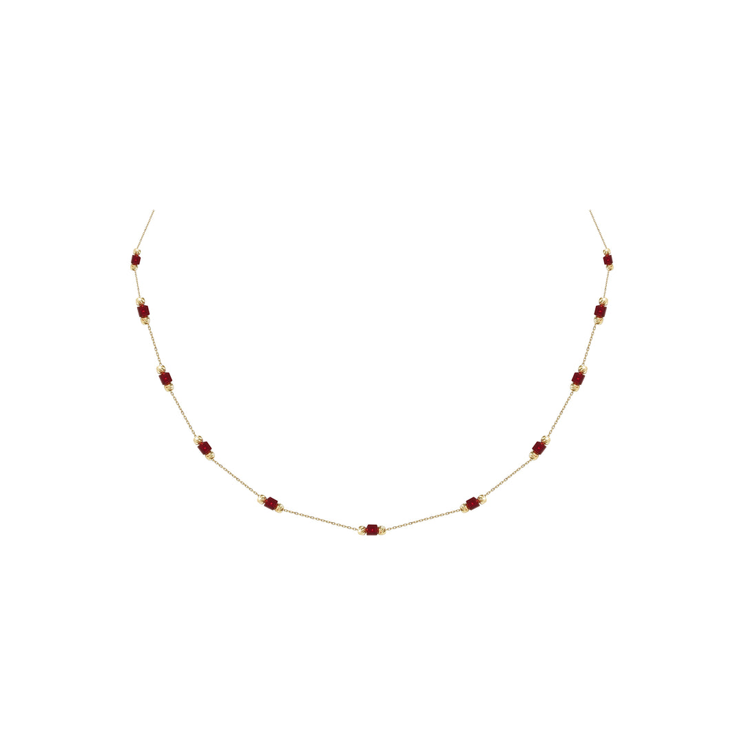 14 Ayar Altın Kırmızı Taş Detaylı Zincir