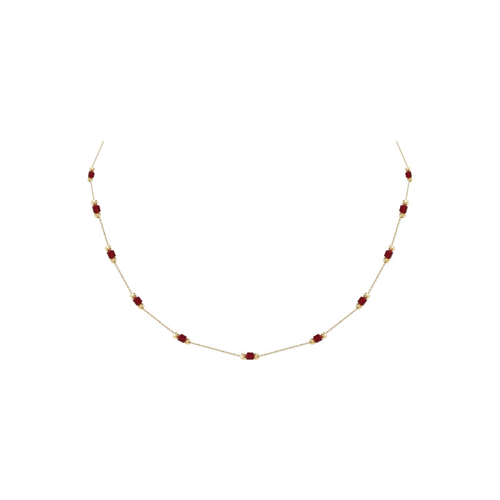 14 Ayar Altın Kırmızı Taş Detaylı Zincir