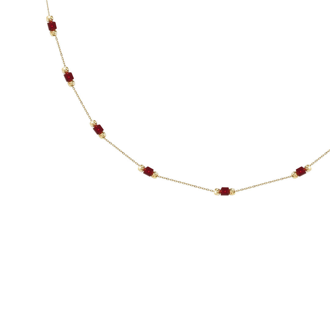 14 Ayar Altın Kırmızı Taş Detaylı Zincir