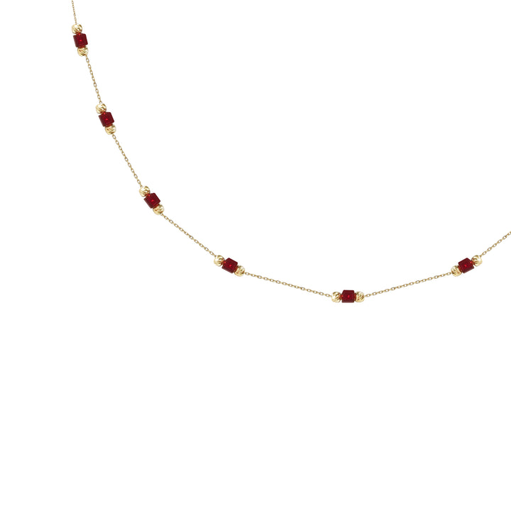 14 Ayar Altın Kırmızı Taş Detaylı Zincir