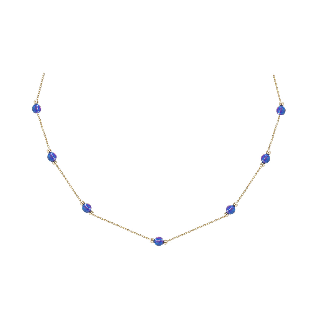 14 Ayar Altın Mavi Taş Detaylı Zincir