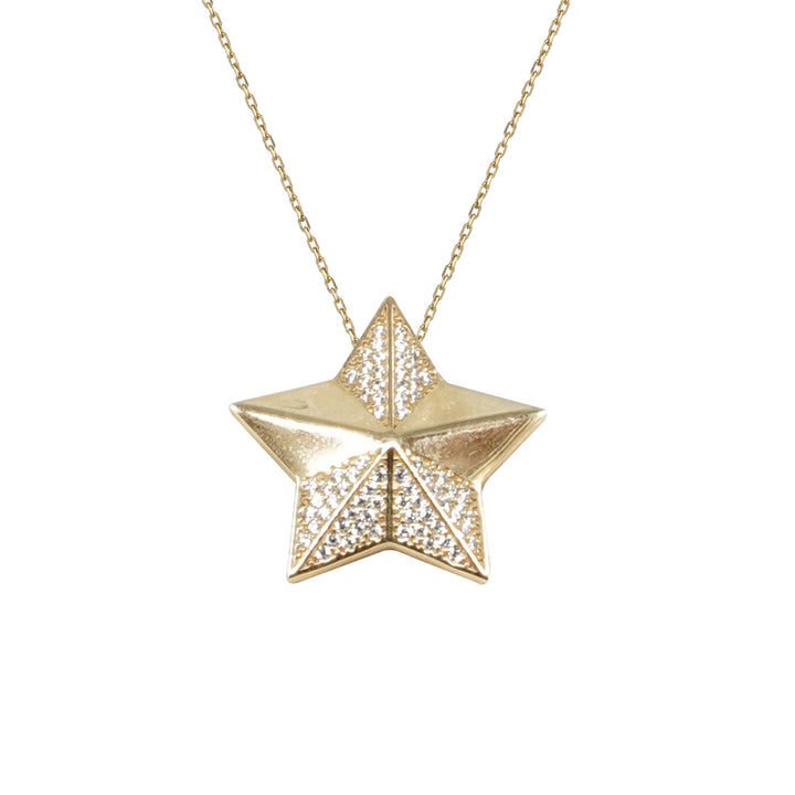 14 Ayar Altın Taşlı Yıldız Kolye