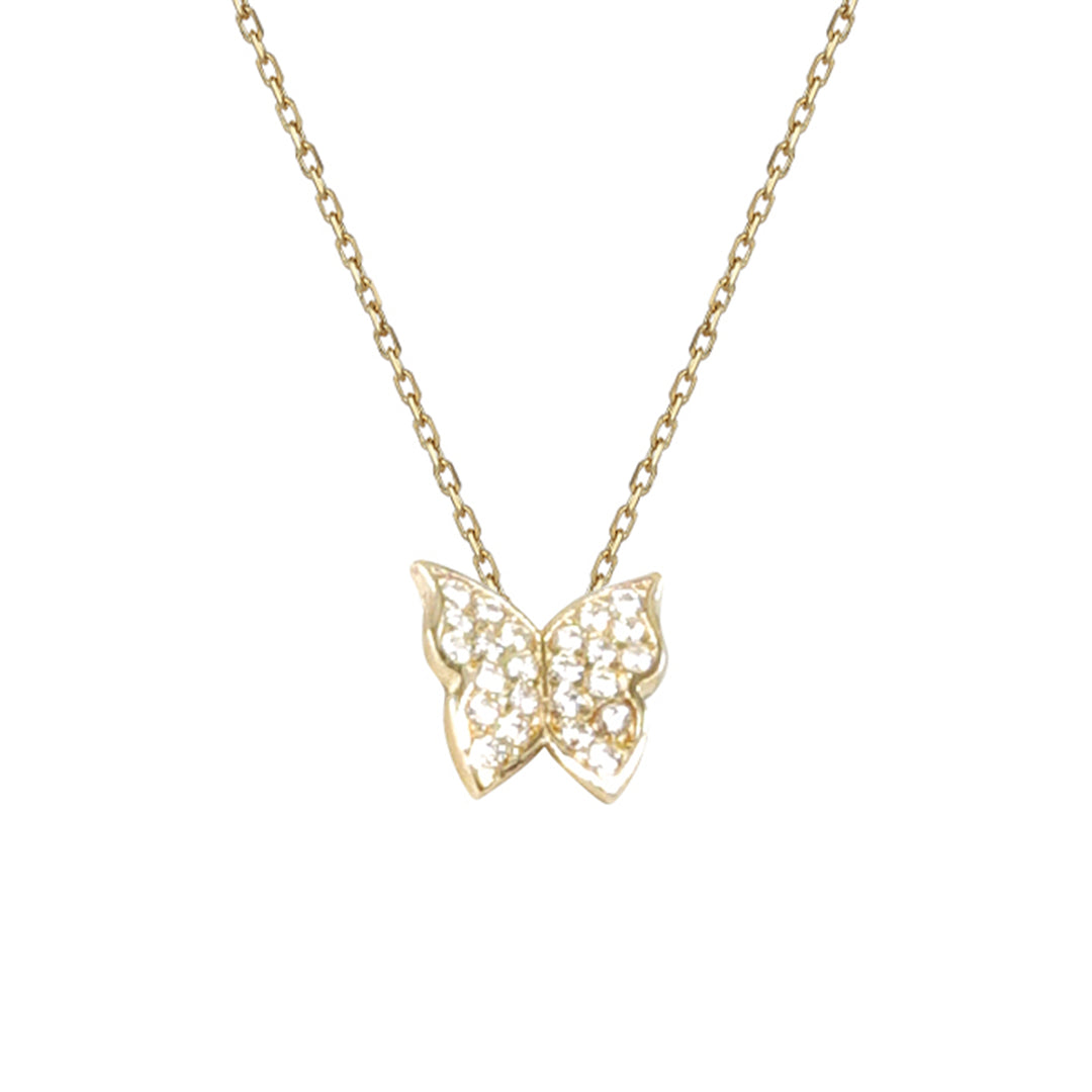 14 Ayar Altın Taşlı Kelebek Kolye