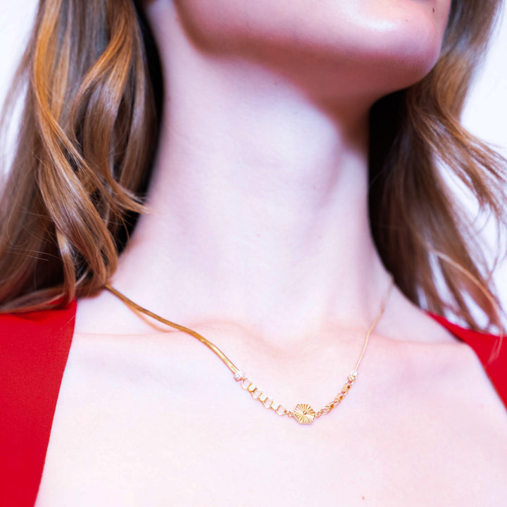 14 Ayar Altın Balık Sırtı Yoncalı Kolye