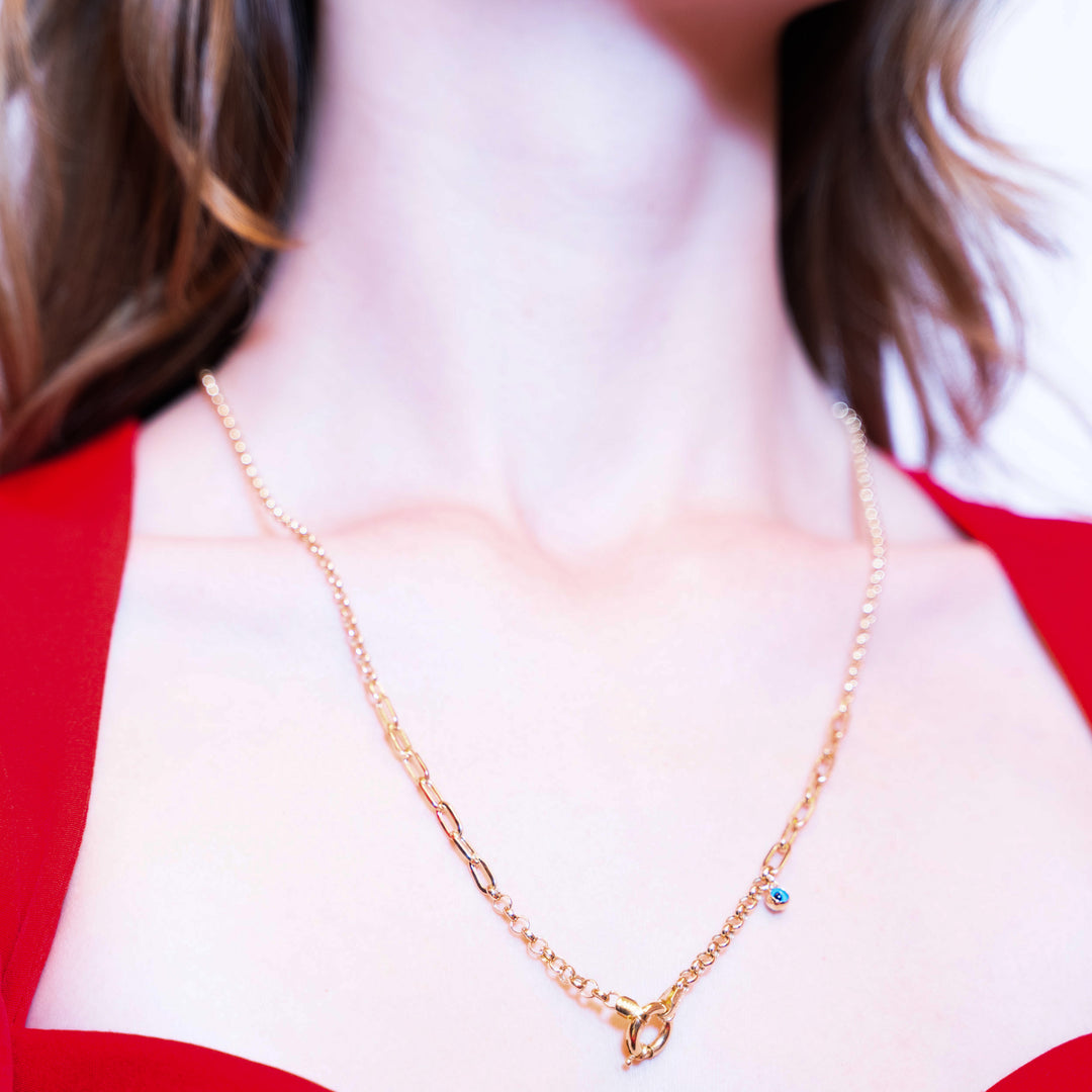 14 Ayar Altın Nazar Boncuklu Kilit Detaylı Zincir