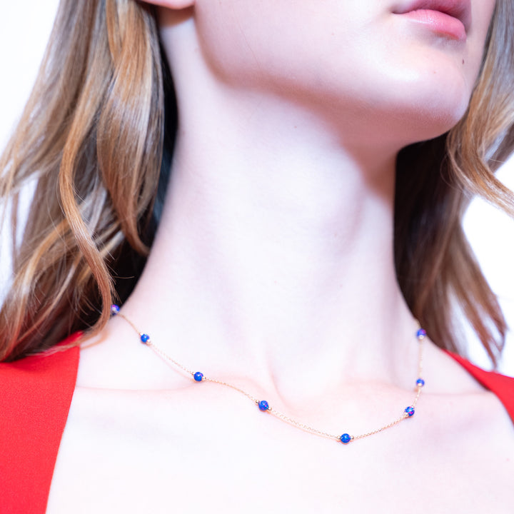 14 Ayar Altın Mavi Taş Detaylı Zincir