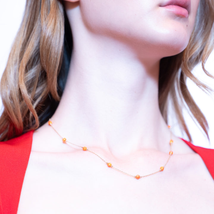 14 Ayar Altın Turuncu Taş Detaylı Zincir