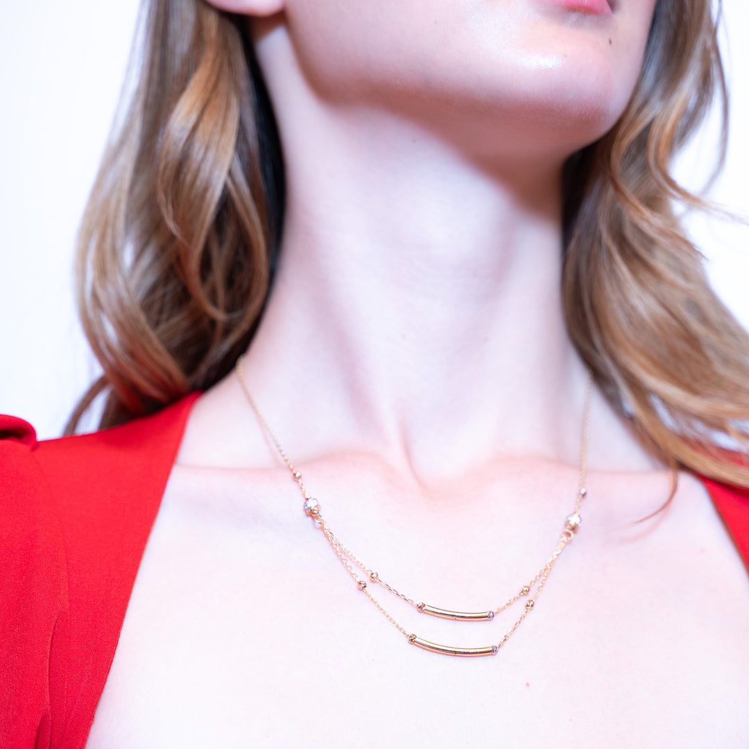 14 Ayar Altın Üç Renkli Dorikalı Çubuk Zincir