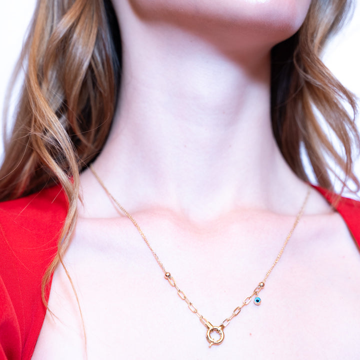 14 Ayar Altın Nazar Boncuklu Kilit Detaylı Zincir