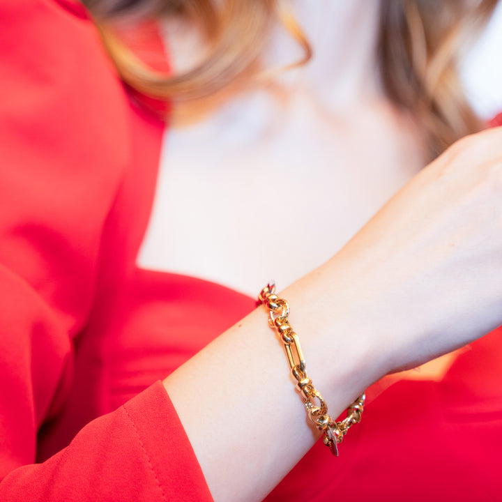 14 Ayar Altın Üç Renkli Halka Desenli Bileklik