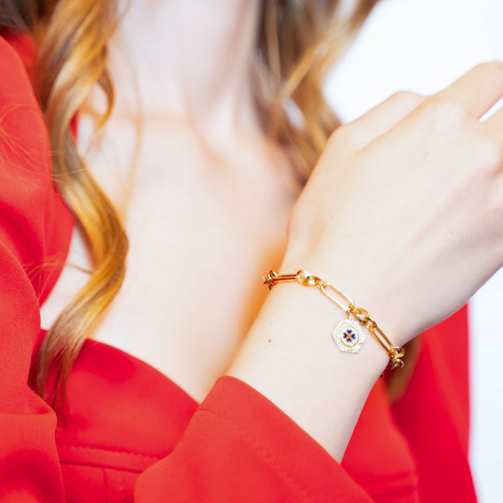 14 Ayar Altın Yonca Figürlü Halkalı Bileklik