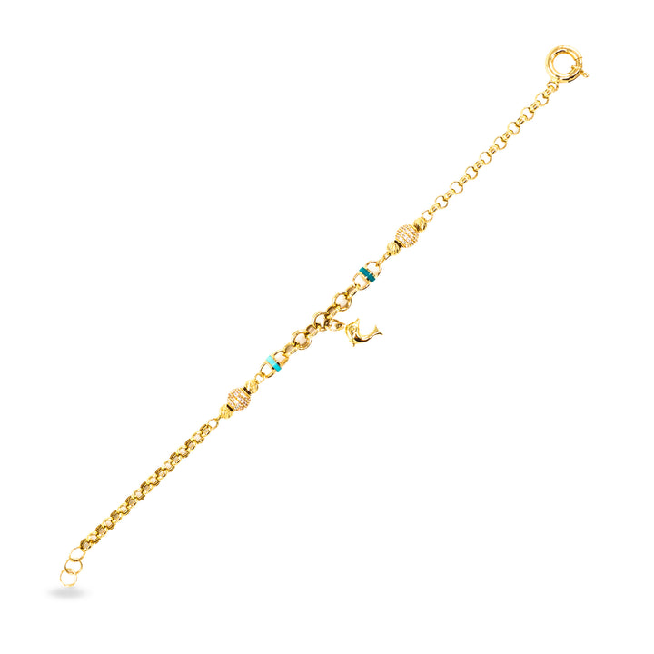 14 Ayar Altın Mine Detaylı Kuş Figürlü Dorika Bileklik