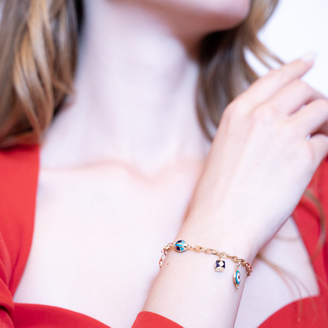 14 Ayar Altın Nazar Boncuklu Renkli Figürlü Bileklik