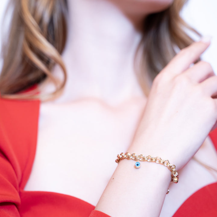 14 Ayar Altın Sallantılı Top Detaylı Bileklik