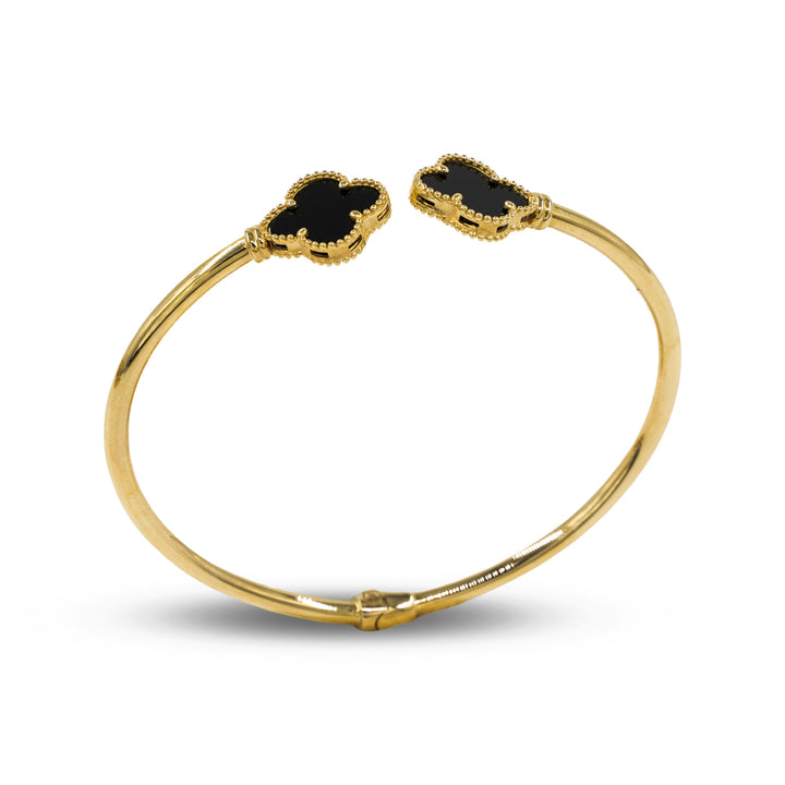 14 Ayar Altın Siyah Yonca Figürlü Kelepçe